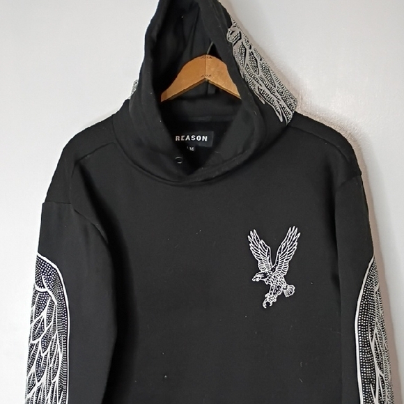 Reason Black Hoodie with Eagle and Wing Design - Picture 4 of 12